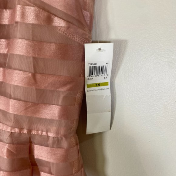 NWT London Times Modcloth Rose Gold Pink Retro Organza Stripe A Line Dress - Picture 5 of 8